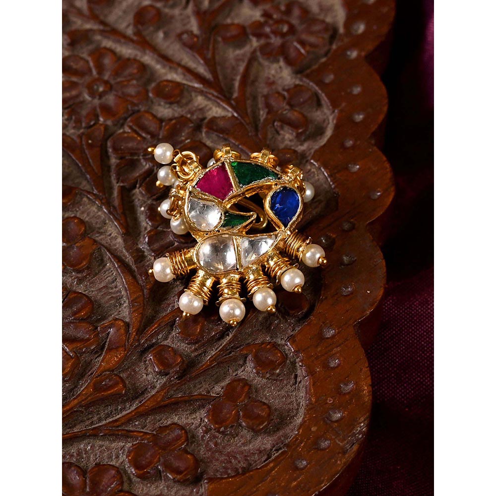 Shlok Jewels Women Multi-Color 18K Gold Plated Jadau Kundan Nose Pin