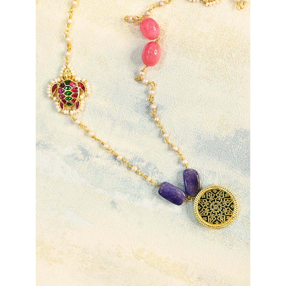 Shlok Jewels Women Multi-Color 18K Gold Plated Jadau Kundan Necklace