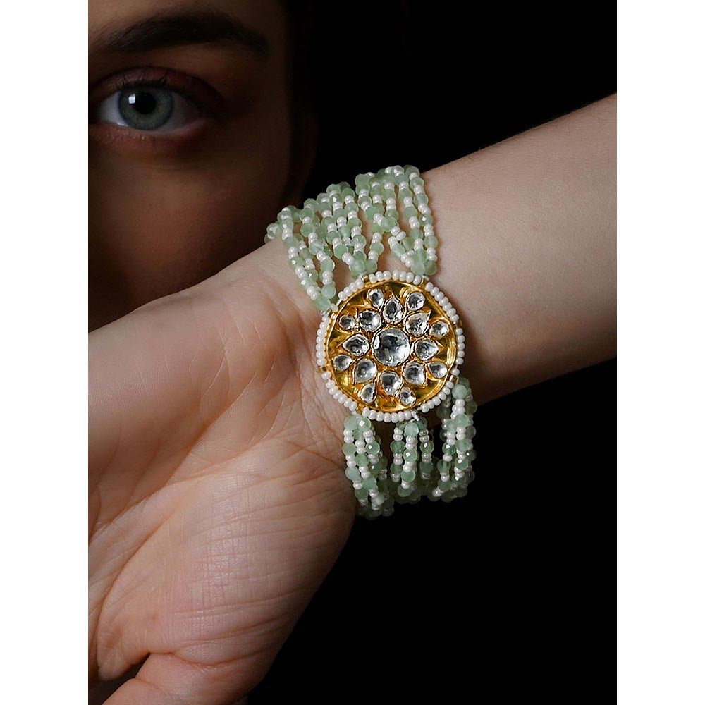 Shlok Jewels Women Mint Green 18K Gold Plated Jadau Kundan Bracelet