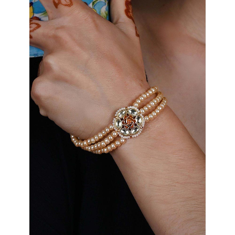 Shlok Jewels Women Ivory 18K Gold Plated Jadau Kundan Bracelet