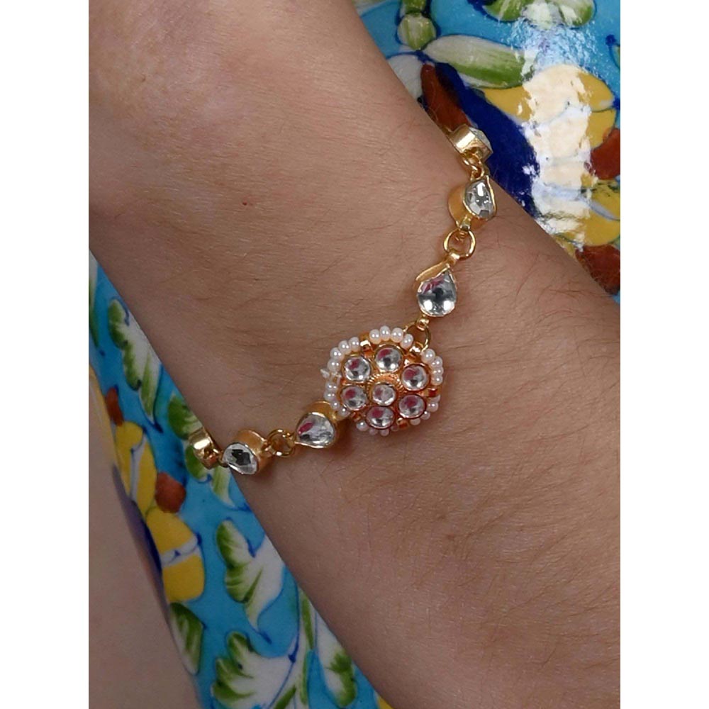 Shlok Jewels Women White 18K Gold Plated Jadau Kundan Bracelet