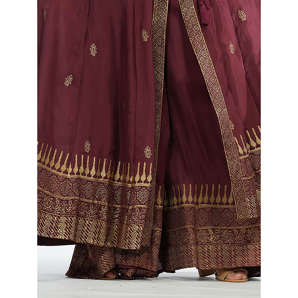 Shruti S Maroon Angrakha Style Anarkali (Set of 3)