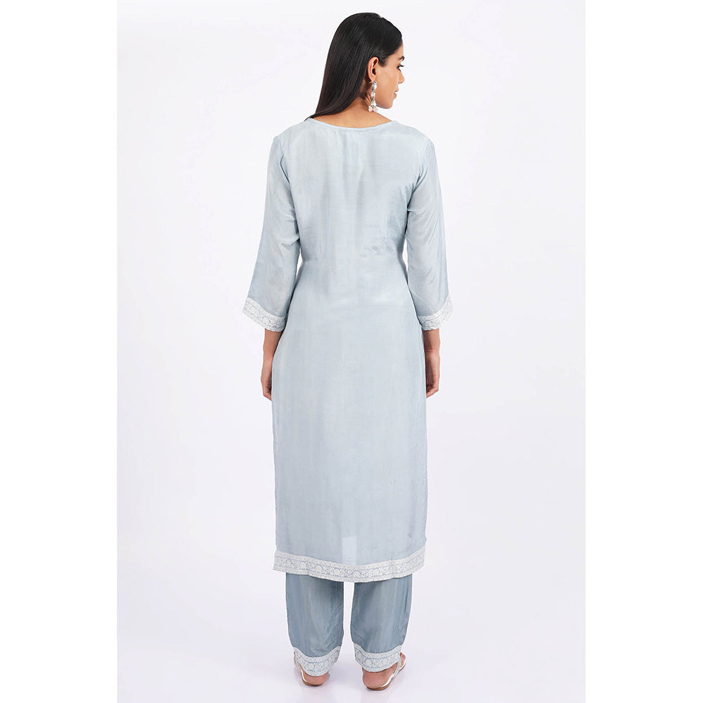 SHRUTI GOYAL Blue Embroidered Kurta with Pant and Dupatta (Set of 3)