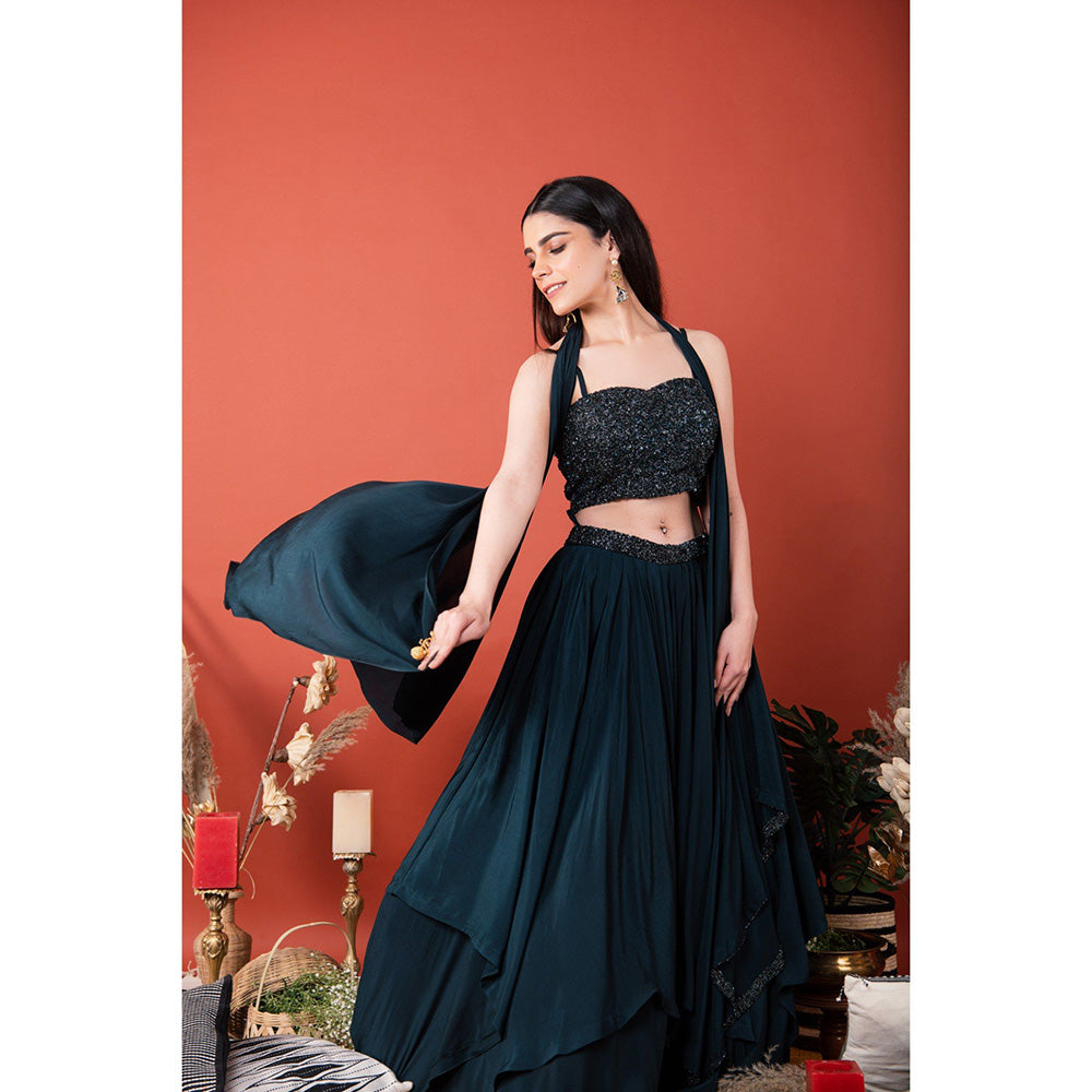 SHRISTI CHETANI Full Embellished Blouse & Layered Skirt with Embellished Dupatta (Set of 3)
