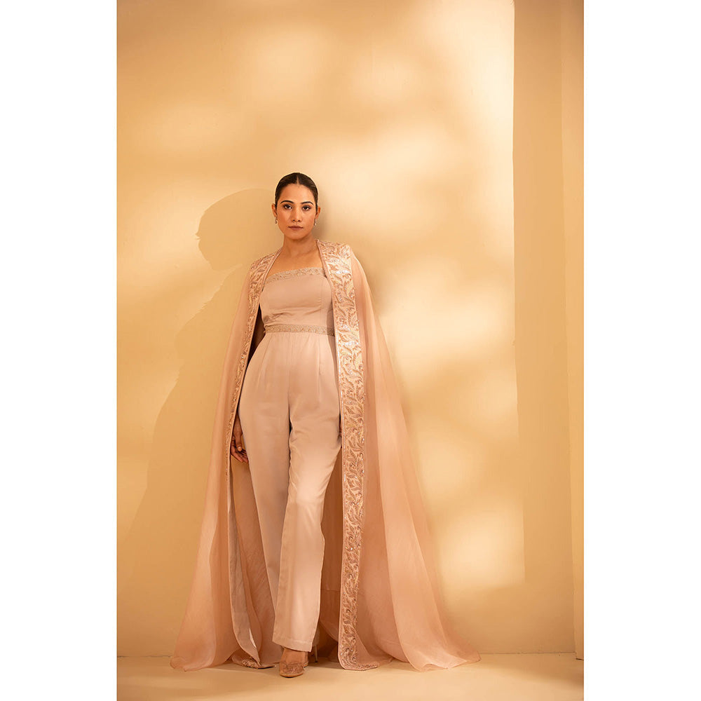 Shriya Dahlia Pink Jumpsuit with Embroidered Cape (Set of 2)