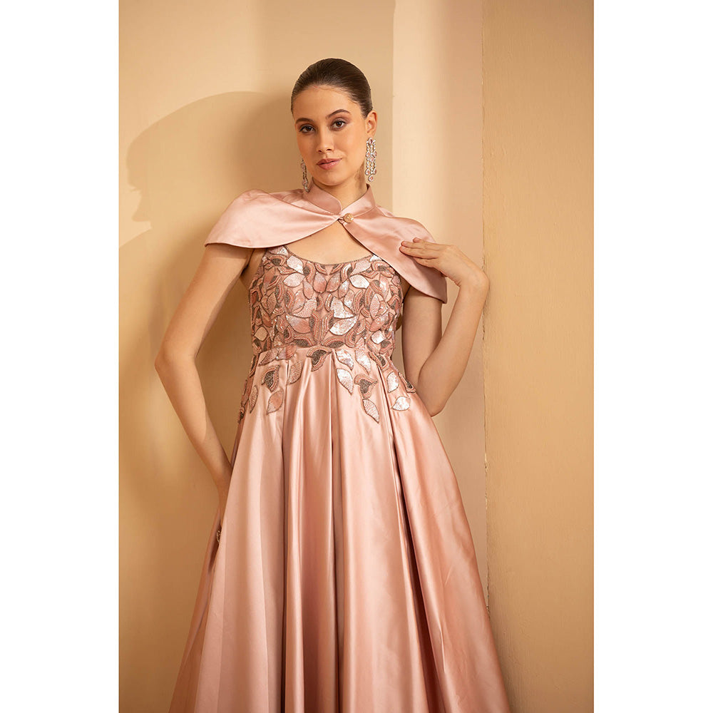 Shriya Dahlia Pink Box Pleat Gown with Cape (Set of 2)