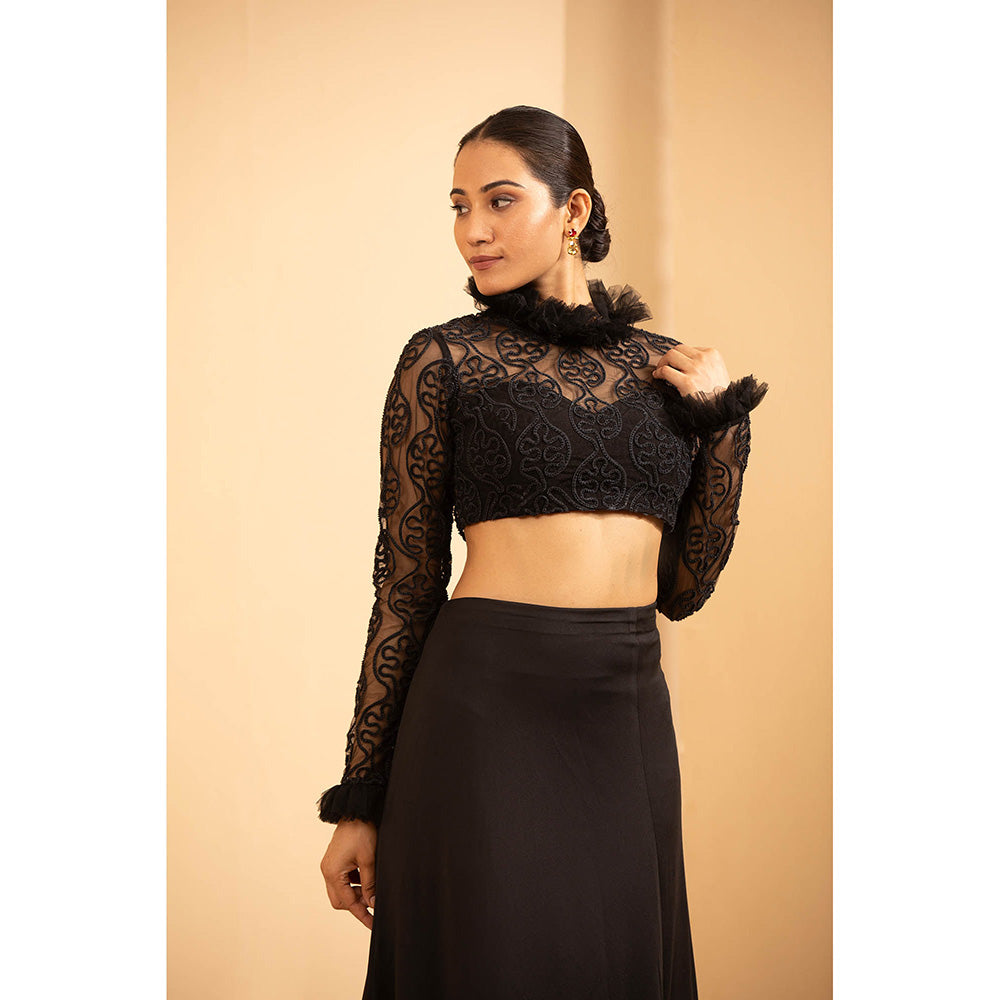 Shriya Dahlia Black Hand Embroidered Crop Top with Skirt (Set of 2)