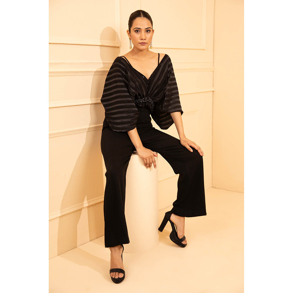 Shriya Dahlia Black Overlap Cape with Bustier and Pant (Set of 3)