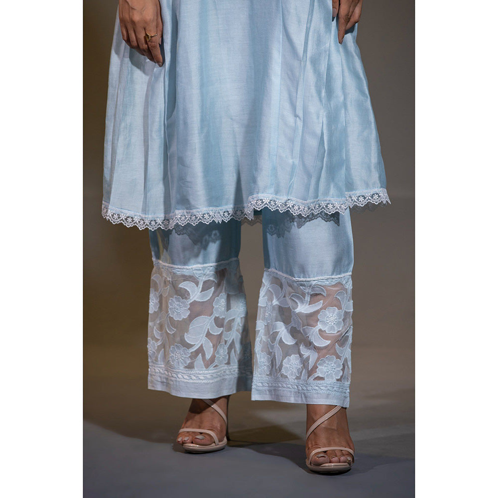 Shweta Dabas Pure Silk A-Line Embroidered Anarkali with Pant and Dupatta (Set of 3)