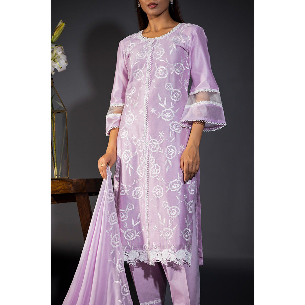 Shweta Dabas Our Rose Laces Pure Chanderi Kurta with Salwar and Dupatta (Set of 3)