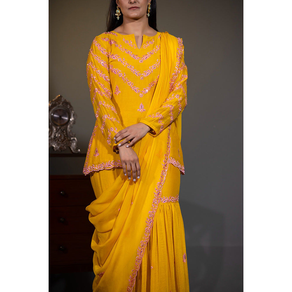 Shweta Dabas Haldi Yellow Embellished Kurta with Sharara and Dupatta (Set of 3)