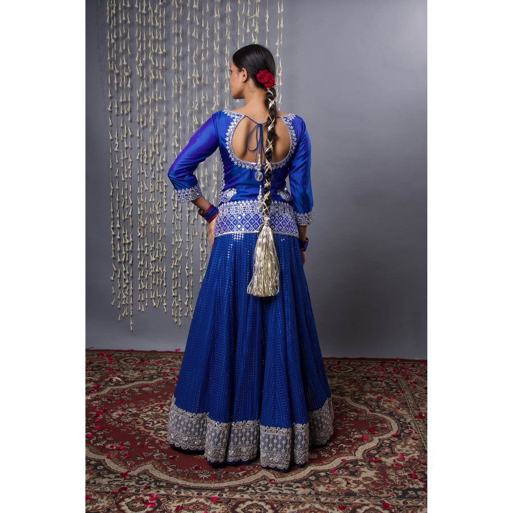 Shweta Dabas Pure Silk Blue Lehenga with Kurti and Dupatta (Set of 3)