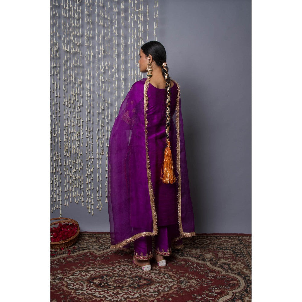 Shweta Dabas Purple Luxury Kurta with Pant and Dupatta (Set of 3)