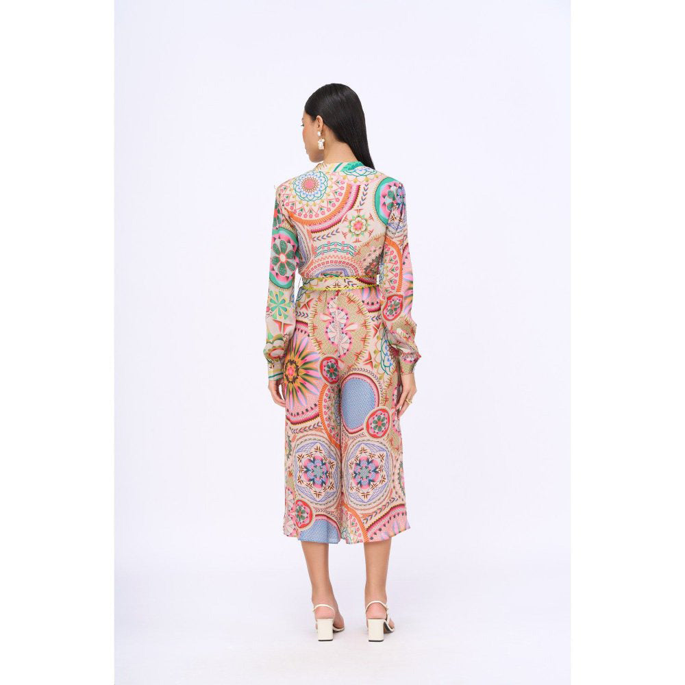 Siddhartha Bansal Multi-Colour Printed Dream Catcher Jumpsuit with Belt (Set of 2)