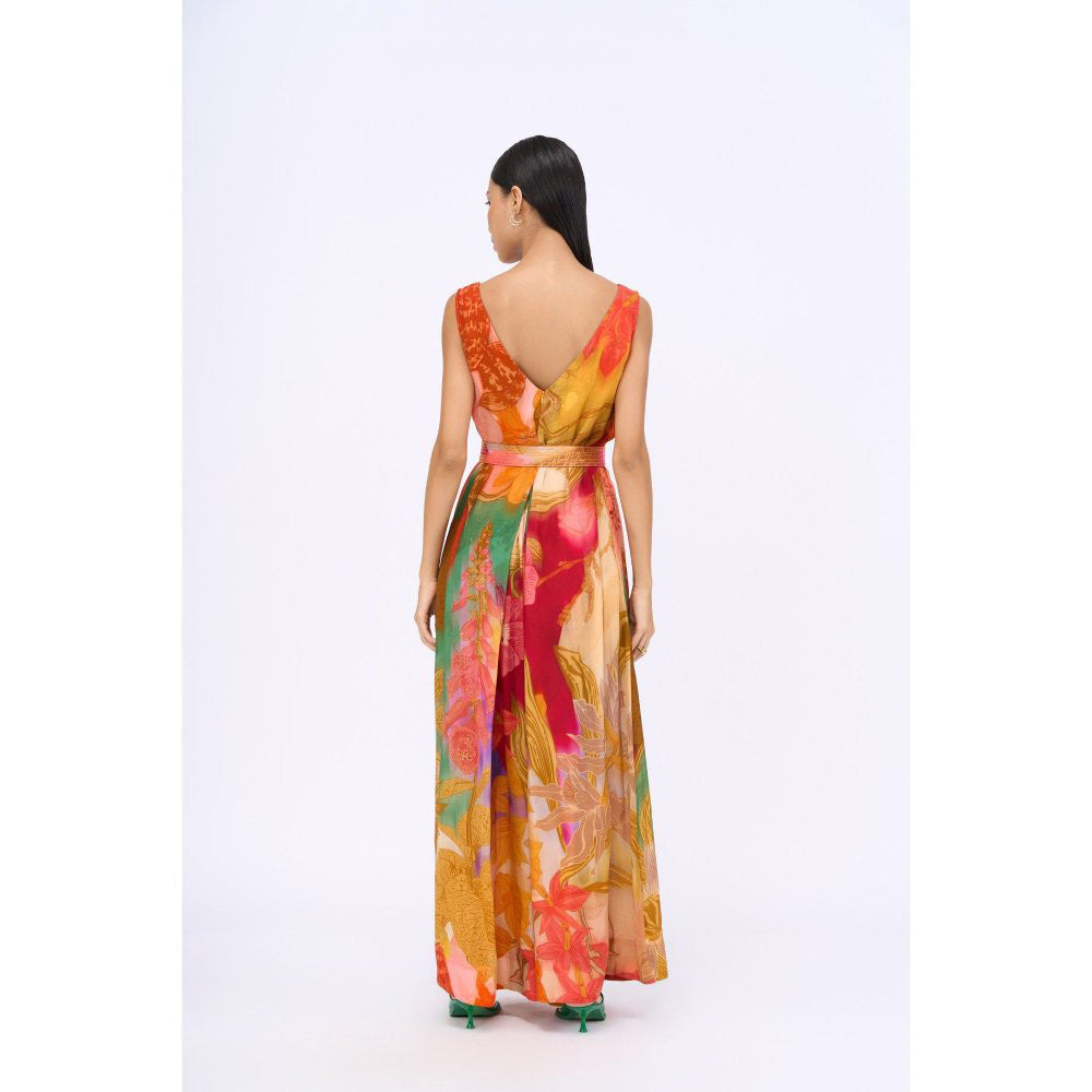 Siddhartha Bansal Multi-Colour Printed Preen Jumpsuit with Belt (Set of 2)