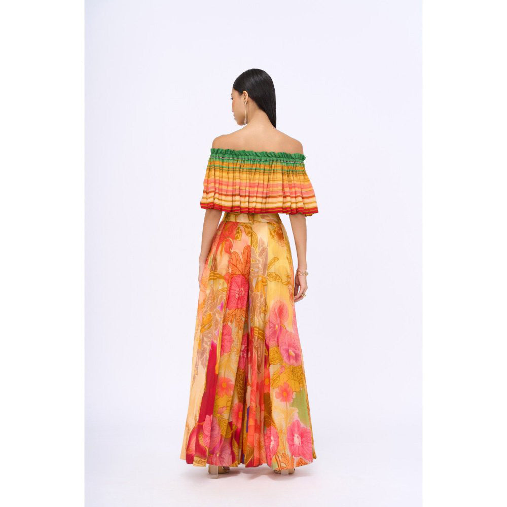 Siddhartha Bansal Multi-Colour Printed Love Struck Top with Flared Pant (Set of 2)