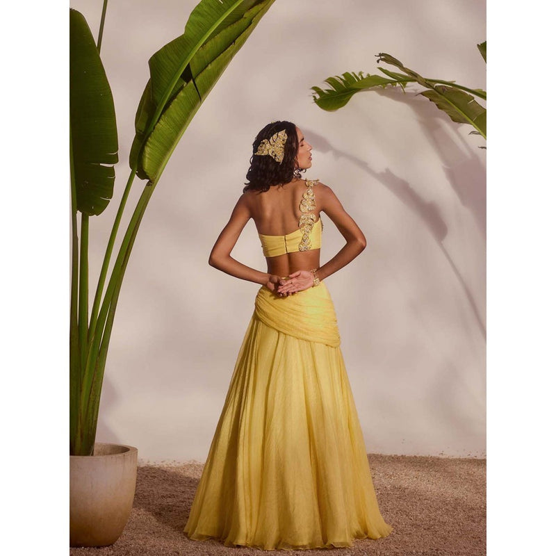 Silky Bindra Yellow Blossom Lehenga with Bustier (Set of 2)