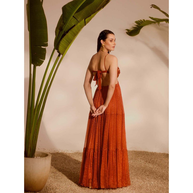 Silky Bindra Brown Aloha 3-Tiered Gown