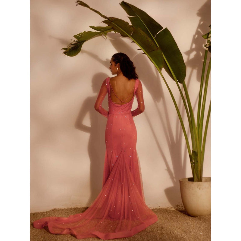 Silky Bindra Pink Lovebirds Godet Gown