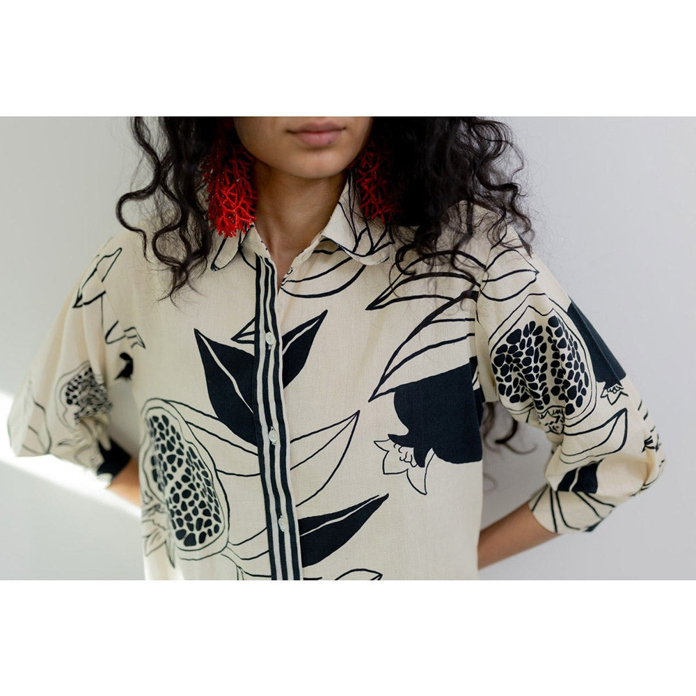 Silai Studio Cream Pomegranate Print Kurta and Pants (Set of 2)