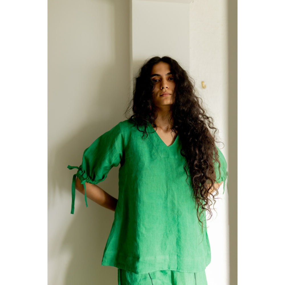 Silai Studio Bottle Green Linen Shirt and Pant (Set of 2)