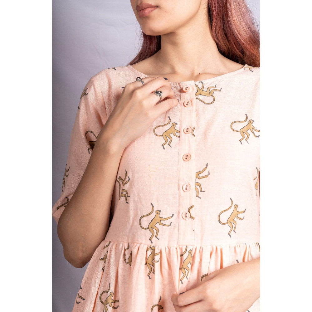 Silai Studio Busy Monkeys Gathered Midi Dress