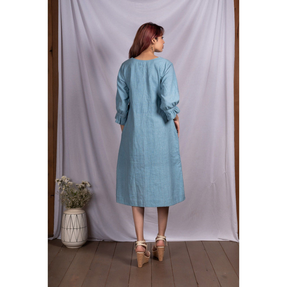 Silai Studio Blue Tropical Elements Midi Dress