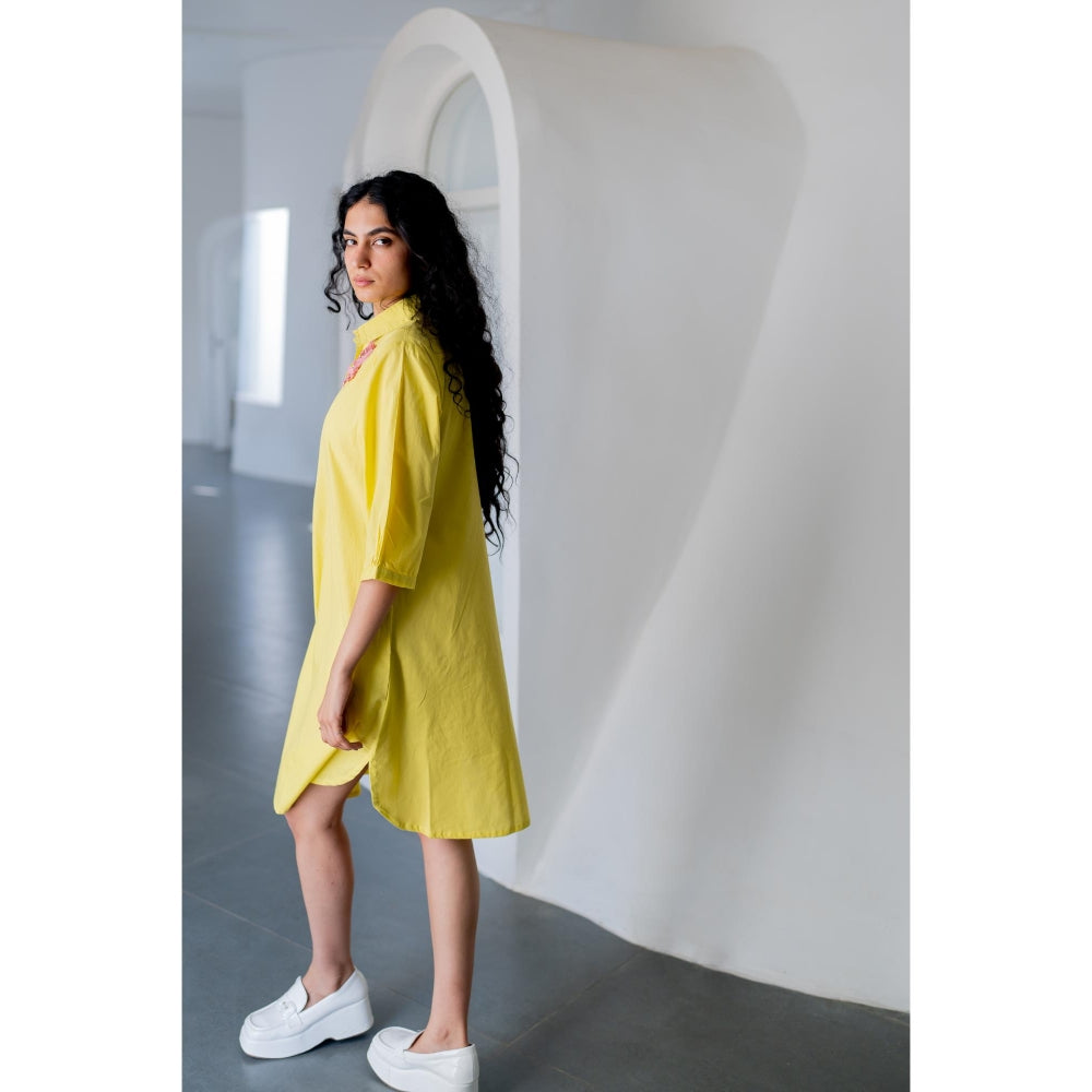 Silai Studio Yellow Pink Embroidered Dress