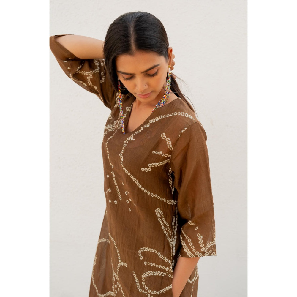 Silai Studio Rosewood Bandhani Kurta with Inner (Set of 2)