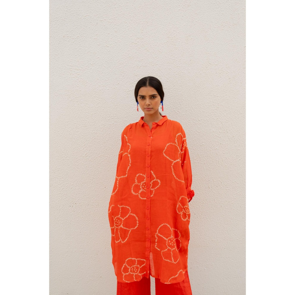 Silai Studio Burnt Orange Bandhani Kurta with Inner (Set of 2)