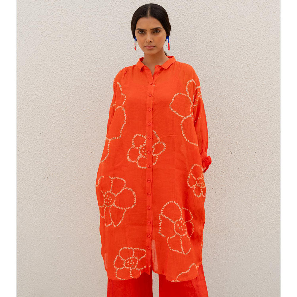 Silai Studio Burnt Orange Bandhani Kurta with Palazzo and Inner (Set of 3)