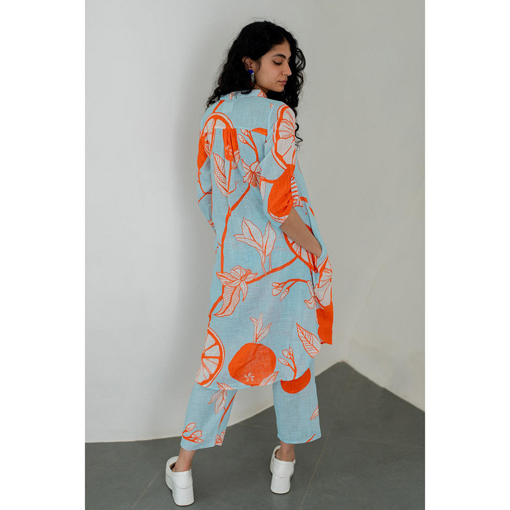 Silai Studio Mandarin Print Cotton Kurta with Pant (Set of 2)