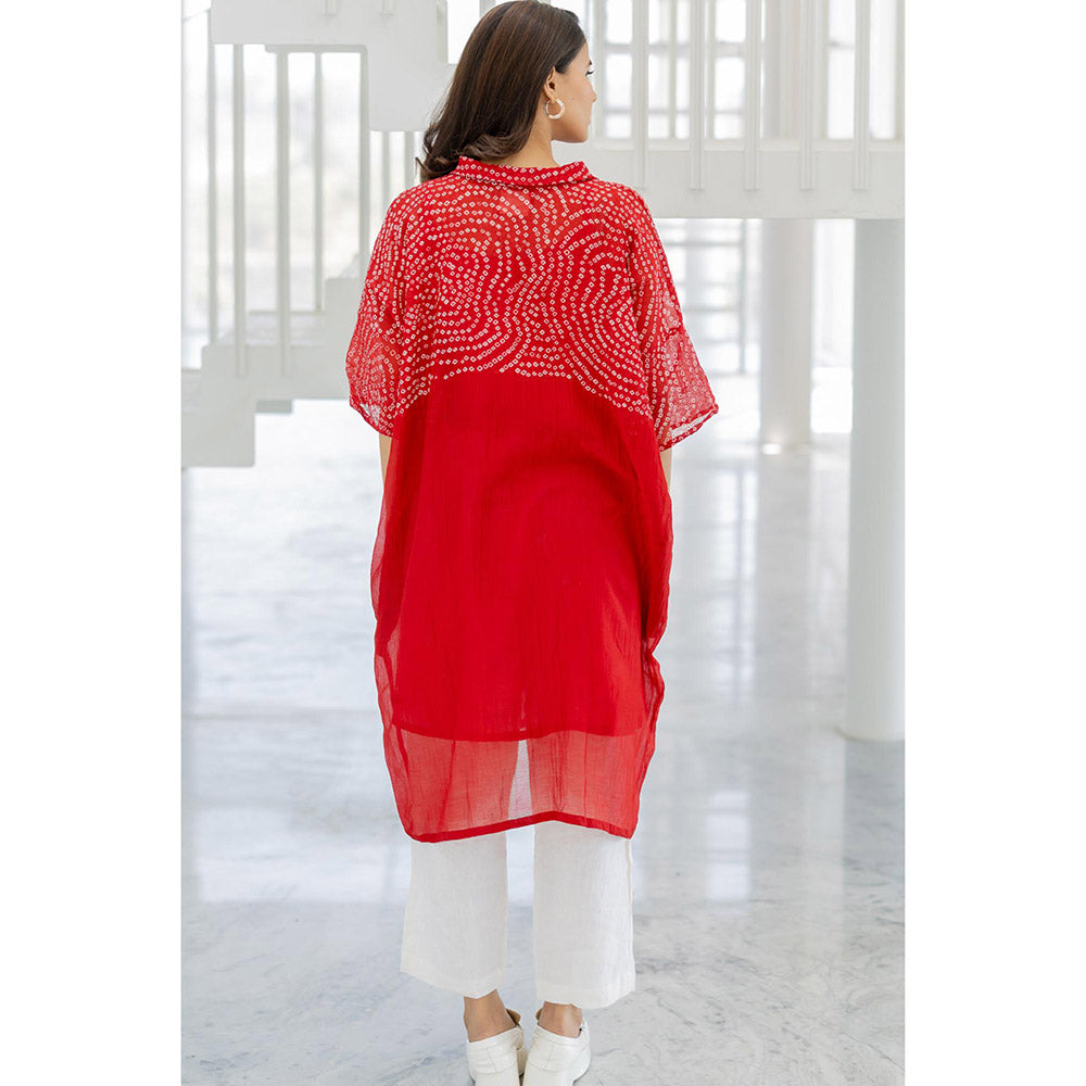 Silai Studio Ruby Swirl Bandhani Kurta with Slip (Set of 2)
