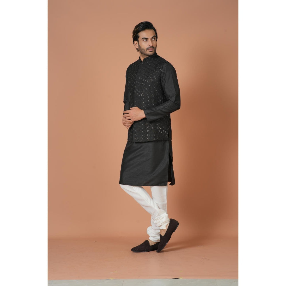 Simaaya Black Embellished/Sequined Premium Quality Silk Made Nehru Jacket for Men
