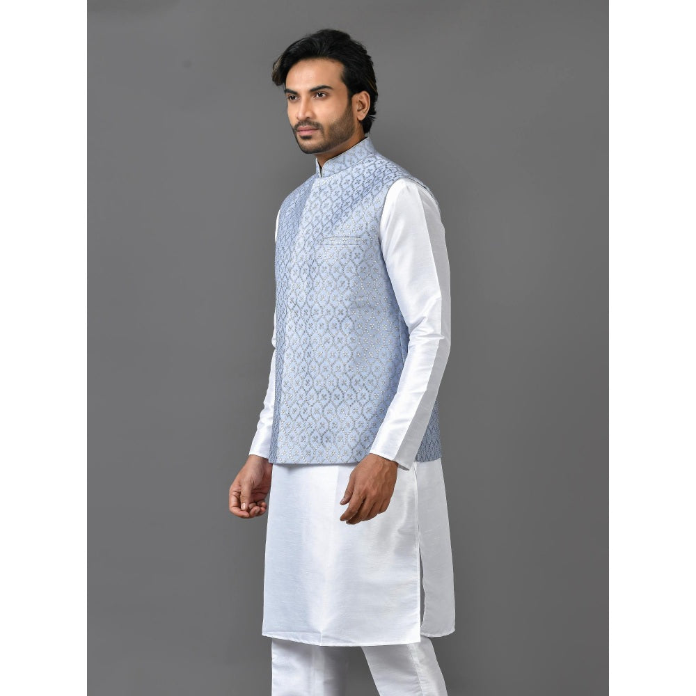 Simaaya Blue Embellished/Sequined Premium Quality Silk Made Nehru Jacket for Men