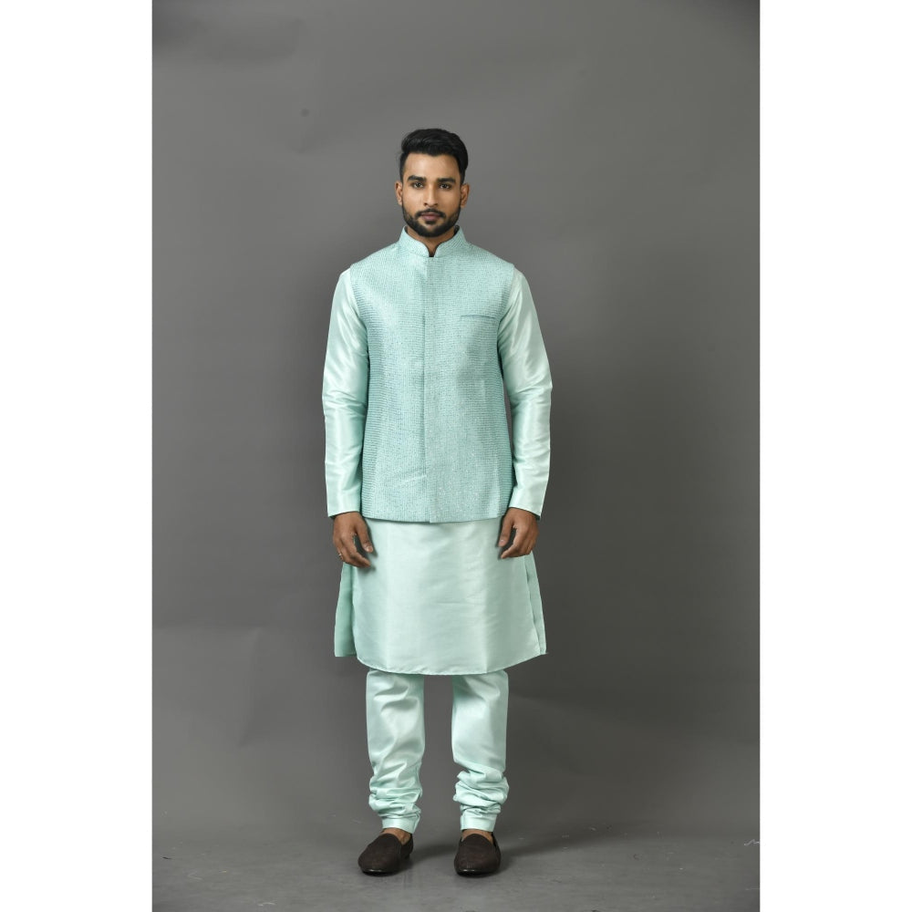 Simaaya Turquoise Embellished/Sequined Premium Quality Silk Made Nehru Jacket for Men