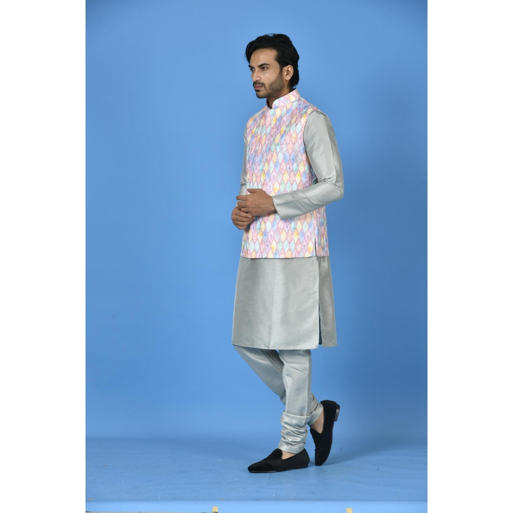 Simaaya Multi-Colour Printed Premium Quality Silk Made Nehru Jacket for Men
