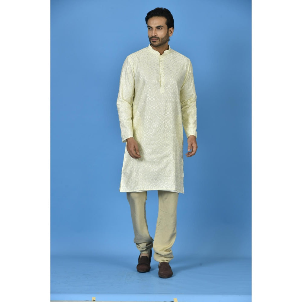 Simaaya Premium Quality Silk Made Kurta for Men- Cream