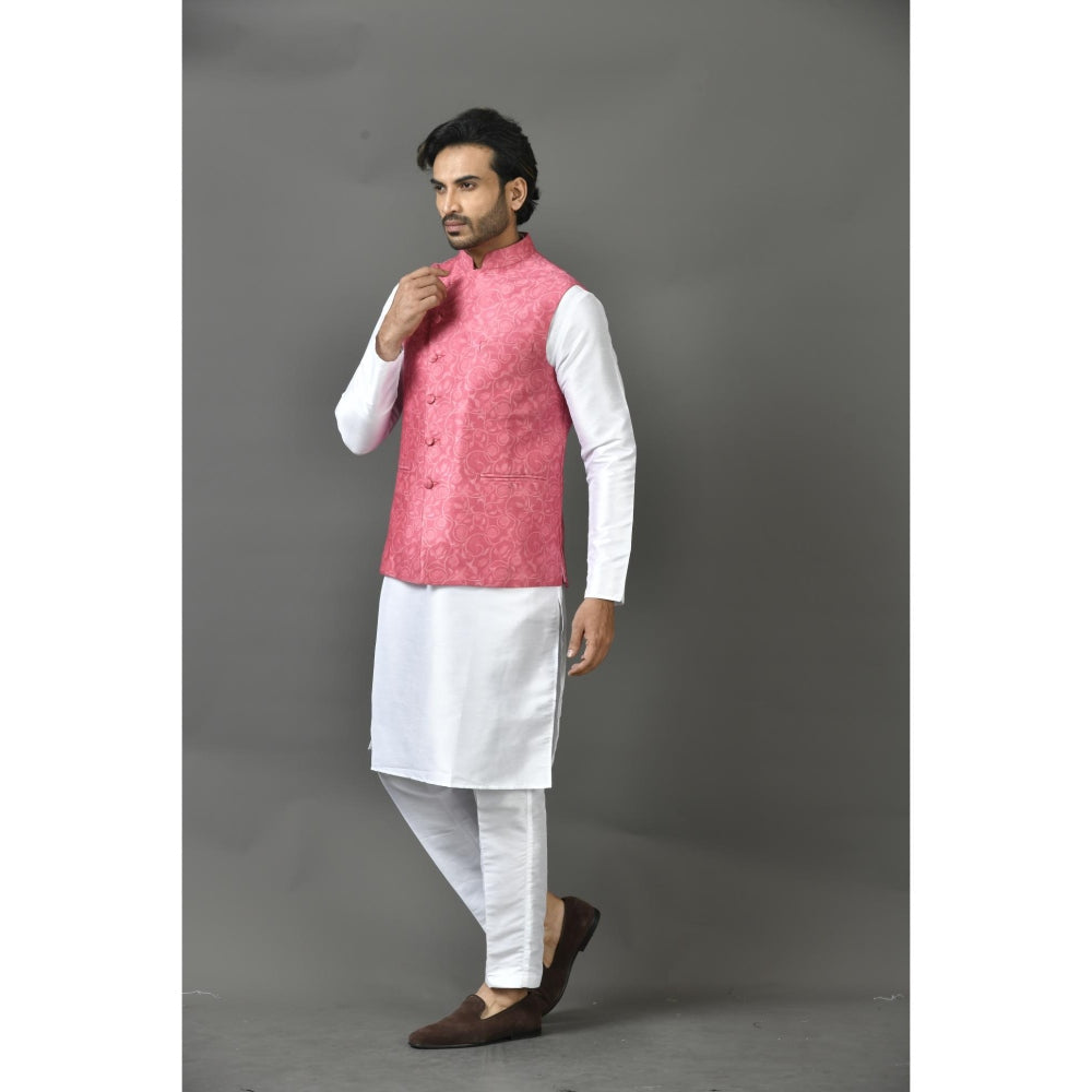 Simaaya Premium Quality Satin Made Nehru Jackets for Men- Pink