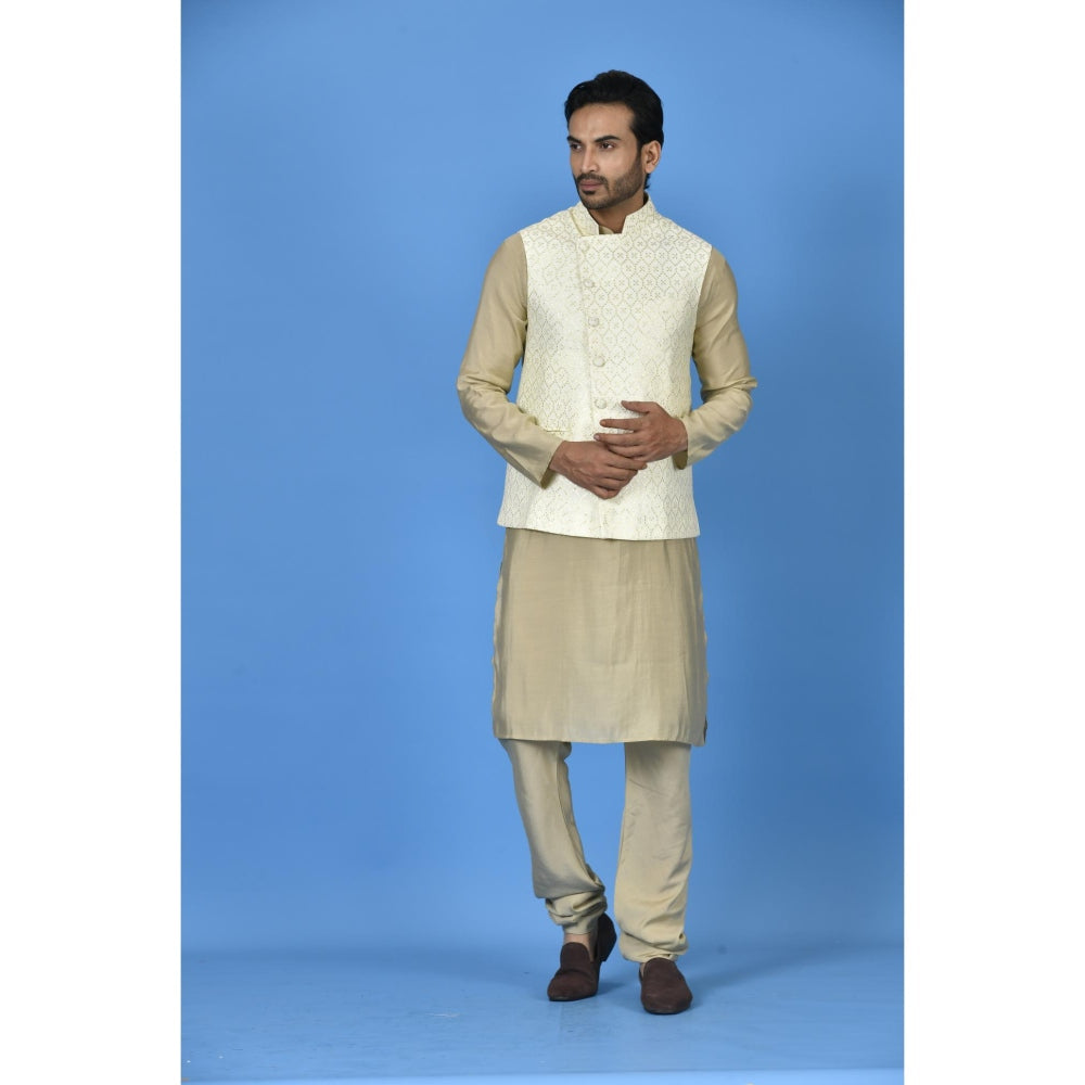 Simaaya Premium Quality Satin Made Nehru Jackets for Men- Cream