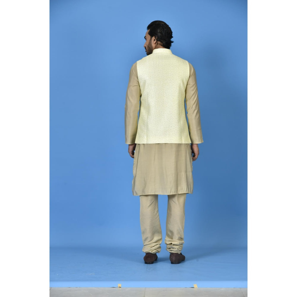 Simaaya Premium Quality Silk Made Nehru Jacket For Men- Yellow