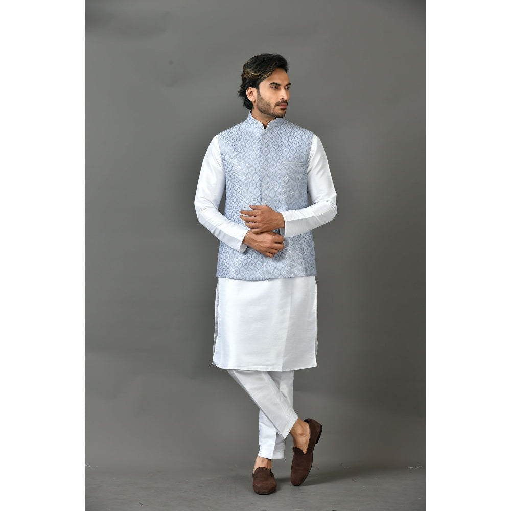 Simaaya Premium Quality Satin Made Kurta with Pant and Jacket for Men- Grey (Set of 3)