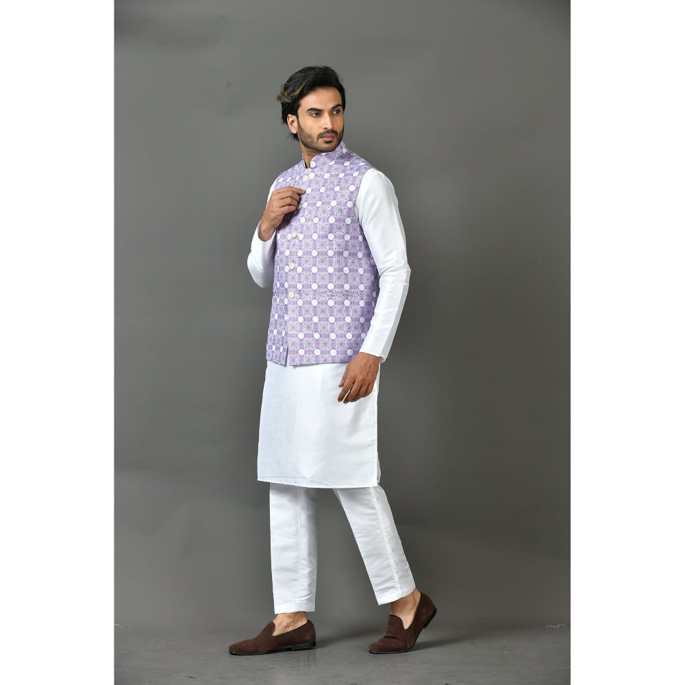 Simaaya Premium Quality Linen Made Kurta with Pant and Jacket for Men- Purple (Set of 3)