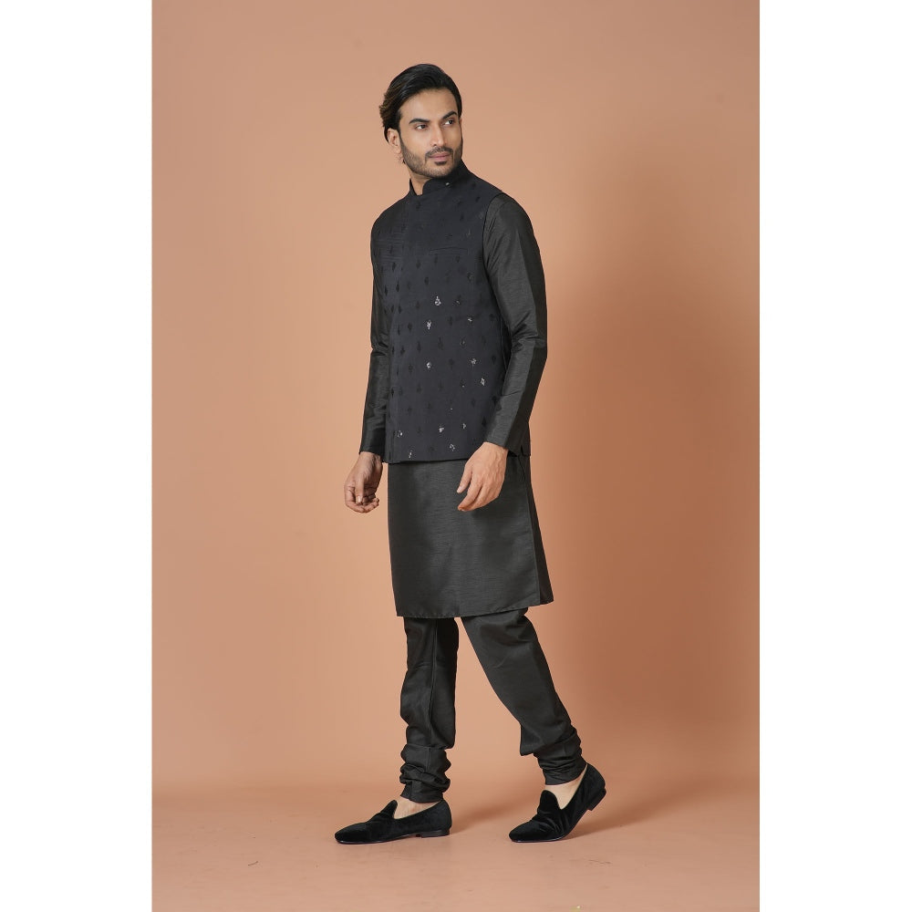 Simaaya Premium Quality Silk Made Nehru Jackets for Men- Black