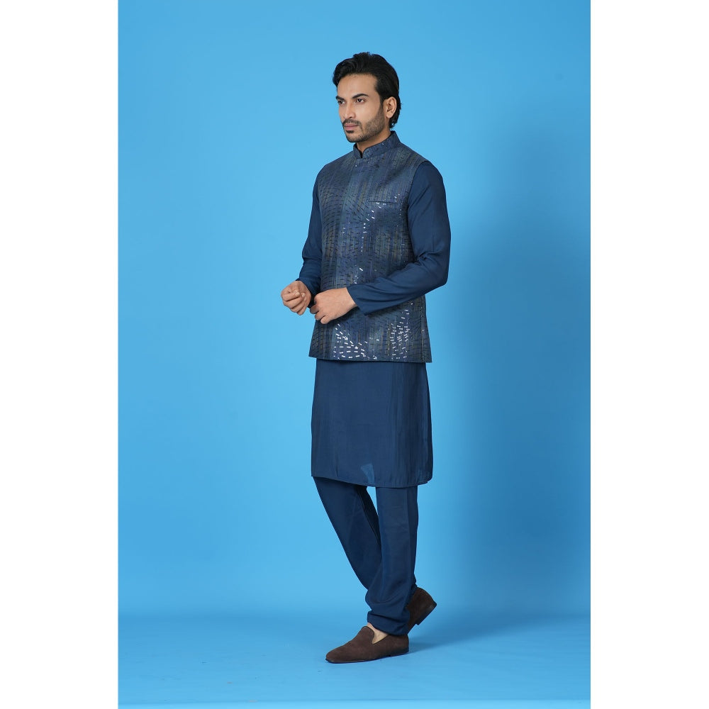 Simaaya Premium Quality Cotton Silk Made Nehru Jackets for Men- Blue