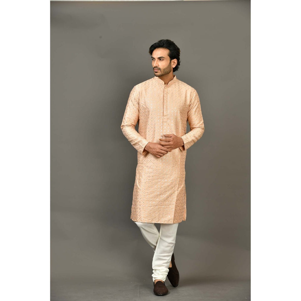 Simaaya Premium Quality Silk Kurta with Churidar - Peach (Set of 2)