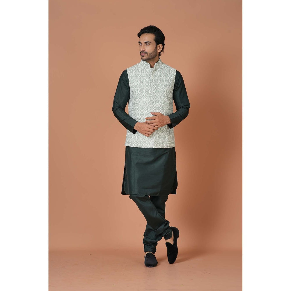 Simaaya Premium Quality Silk Kurta with Churidar and Jacket - White (Set of 3)
