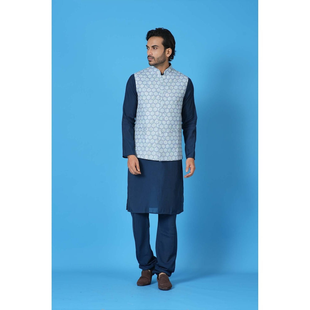 Simaaya Premium Quality Linen Kurta with Churidar and Jacket - Blue (Set of 3)