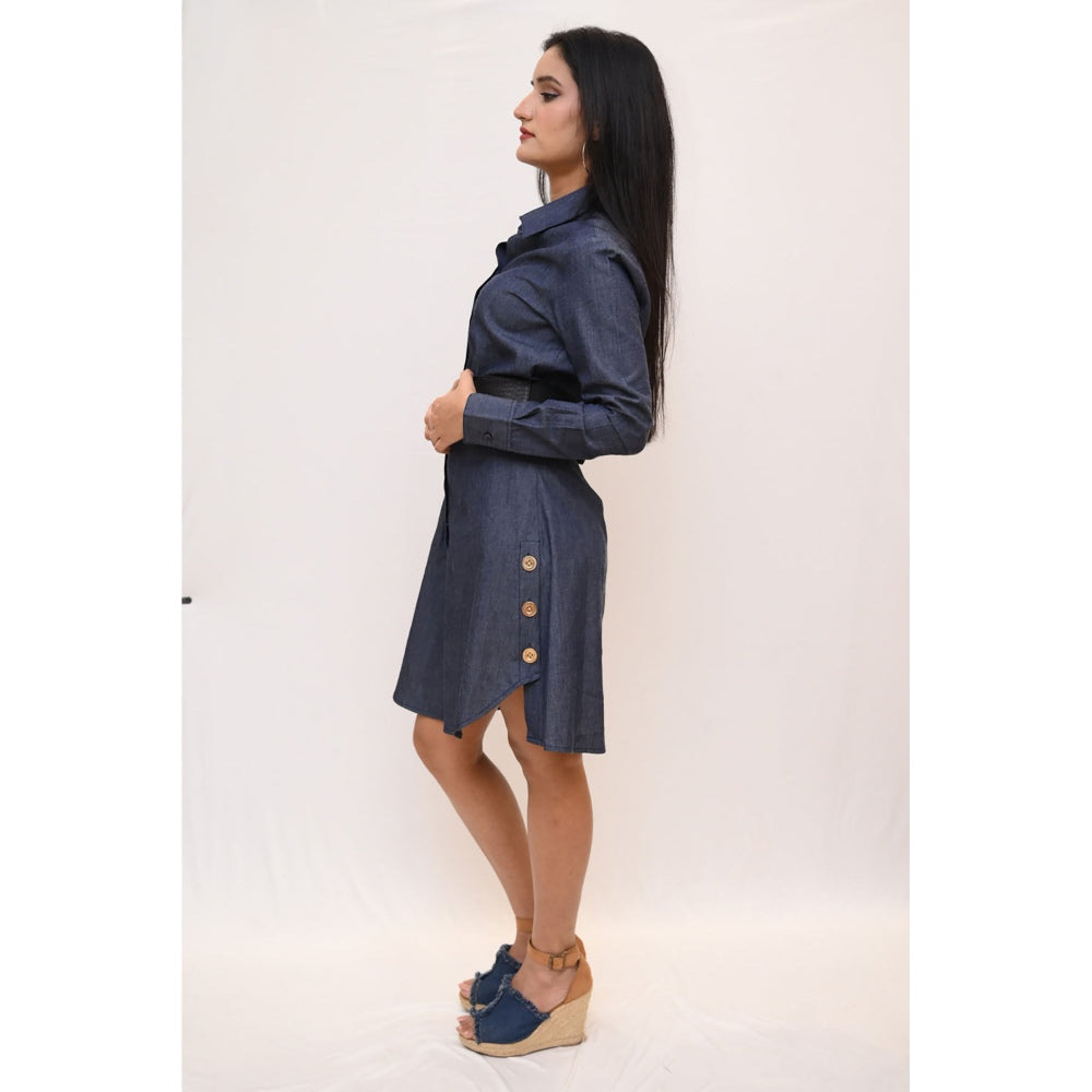 Label Simran Kochher Blue Dashy Denim Shirt Dress with Belt (Set of 2)
