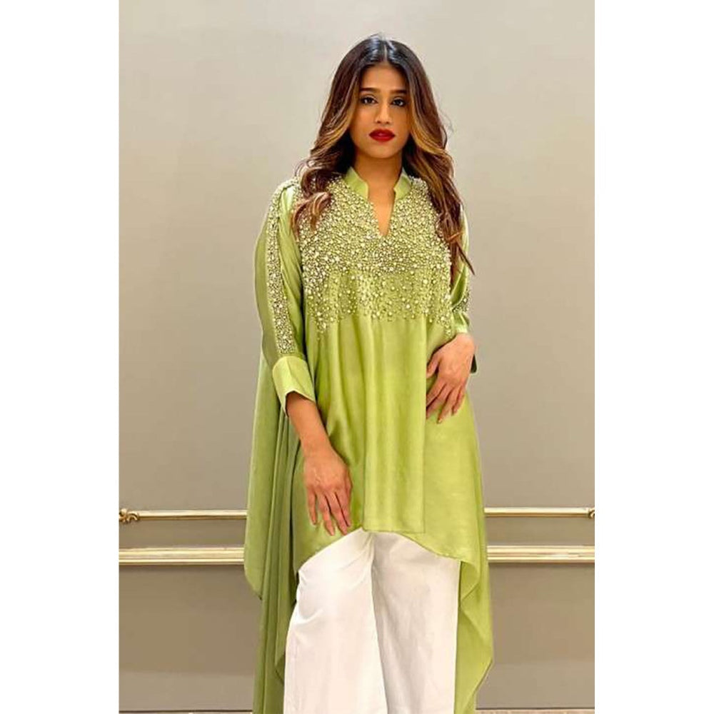 Label Simran Kochher Green Flamboyant Tunic With Pant (Set of 2)